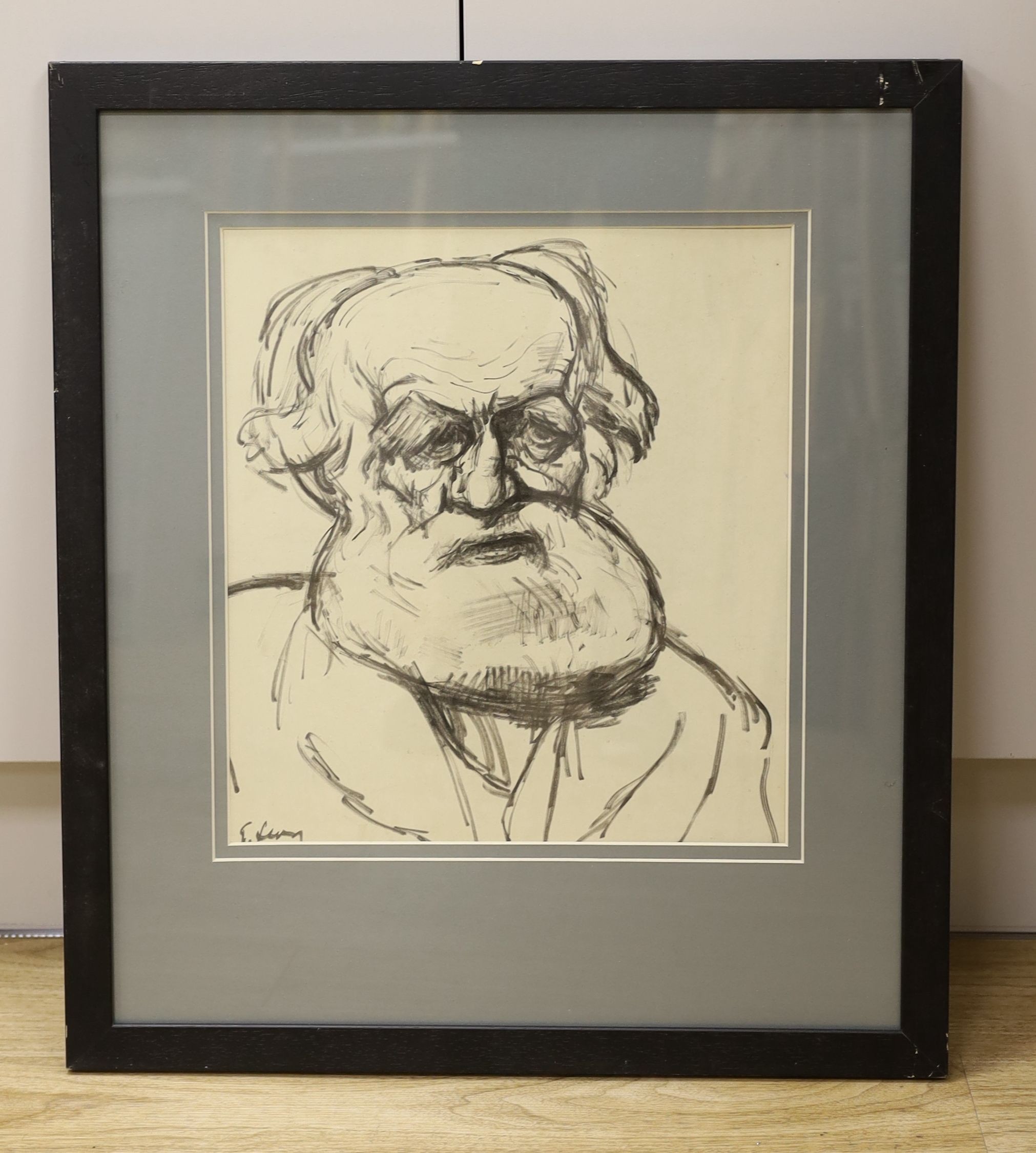 Emmauel Levy (1900-1986), ink on paper, Portrait of a bearded man, signed, 37 x 33cm